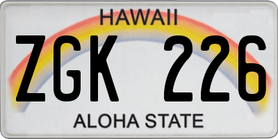 HI license plate ZGK226