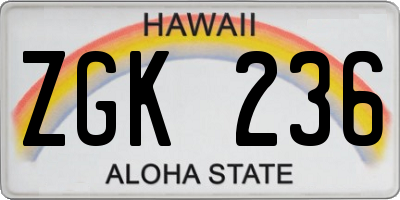 HI license plate ZGK236