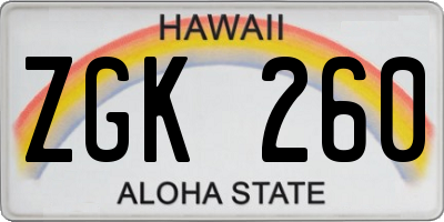 HI license plate ZGK260