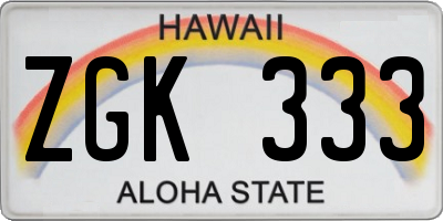 HI license plate ZGK333