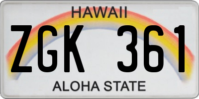 HI license plate ZGK361