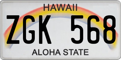 HI license plate ZGK568