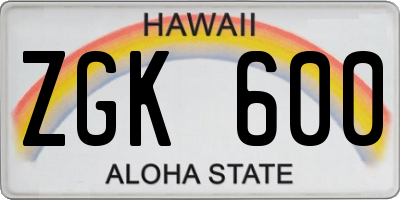 HI license plate ZGK600