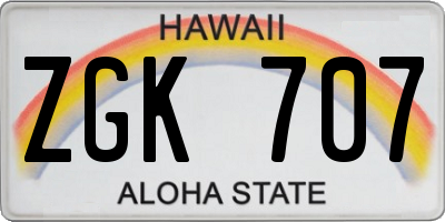 HI license plate ZGK707