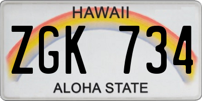 HI license plate ZGK734