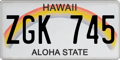 HI license plate ZGK745
