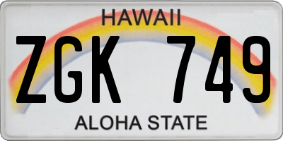 HI license plate ZGK749