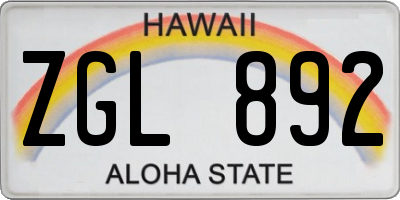 HI license plate ZGL892