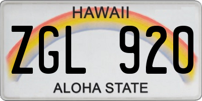 HI license plate ZGL920