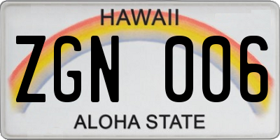 HI license plate ZGN006
