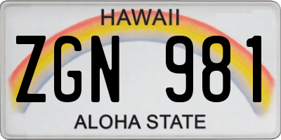 HI license plate ZGN981