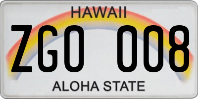 HI license plate ZGO008