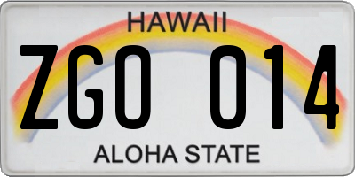 HI license plate ZGO014