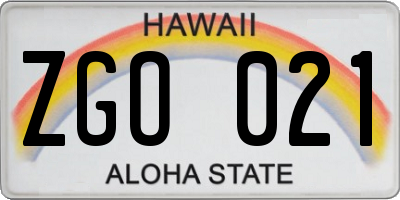 HI license plate ZGO021