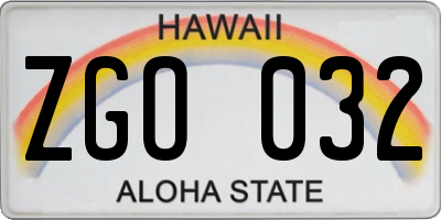 HI license plate ZGO032