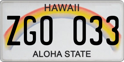 HI license plate ZGO033