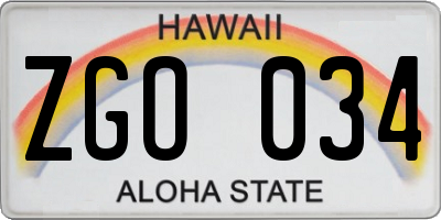 HI license plate ZGO034
