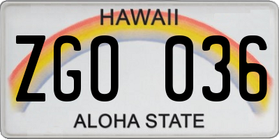 HI license plate ZGO036