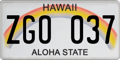 HI license plate ZGO037