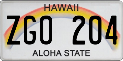 HI license plate ZGO204
