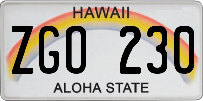 HI license plate ZGO230