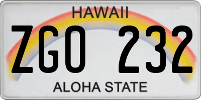 HI license plate ZGO232