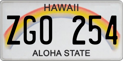 HI license plate ZGO254