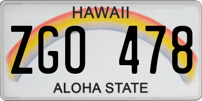 HI license plate ZGO478