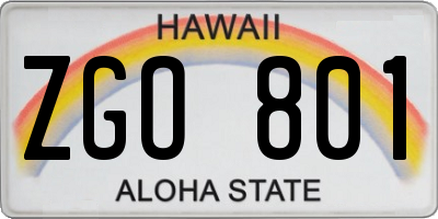 HI license plate ZGO801