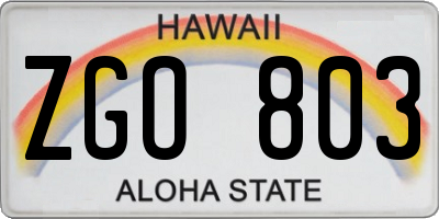 HI license plate ZGO803