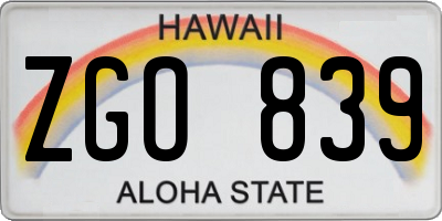 HI license plate ZGO839