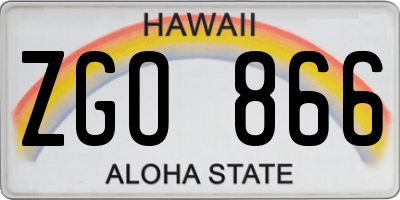 HI license plate ZGO866
