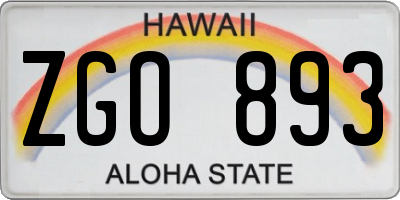 HI license plate ZGO893