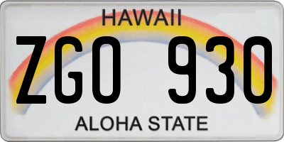 HI license plate ZGO930