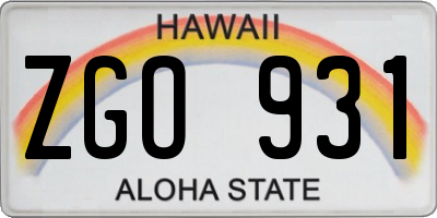 HI license plate ZGO931