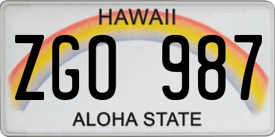 HI license plate ZGO987