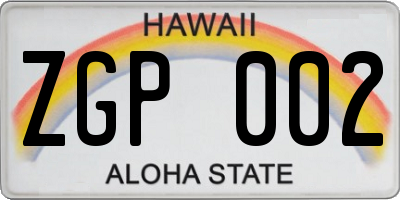 HI license plate ZGP002