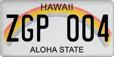 HI license plate ZGP004