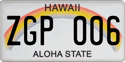 HI license plate ZGP006
