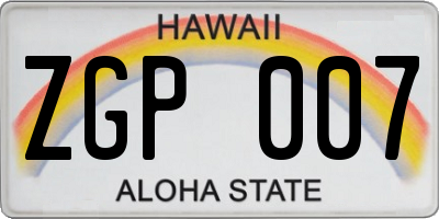 HI license plate ZGP007