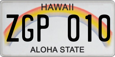 HI license plate ZGP010