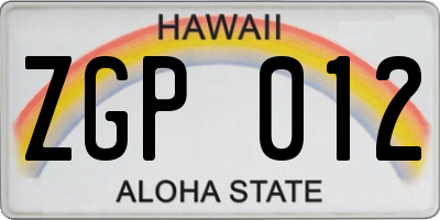 HI license plate ZGP012