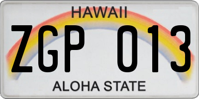 HI license plate ZGP013