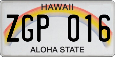 HI license plate ZGP016