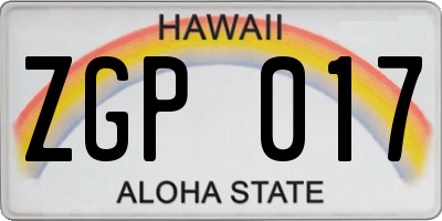 HI license plate ZGP017