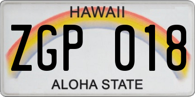 HI license plate ZGP018