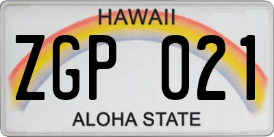 HI license plate ZGP021