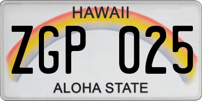 HI license plate ZGP025