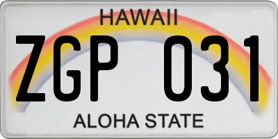 HI license plate ZGP031