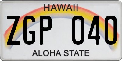 HI license plate ZGP040